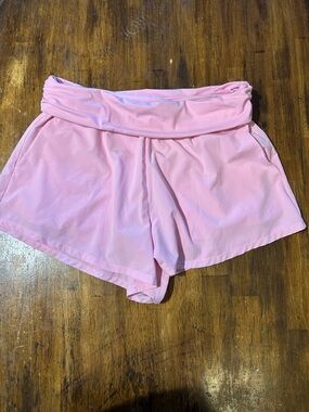 Women's Pink Fold-Over Waist Athletic Shorts
